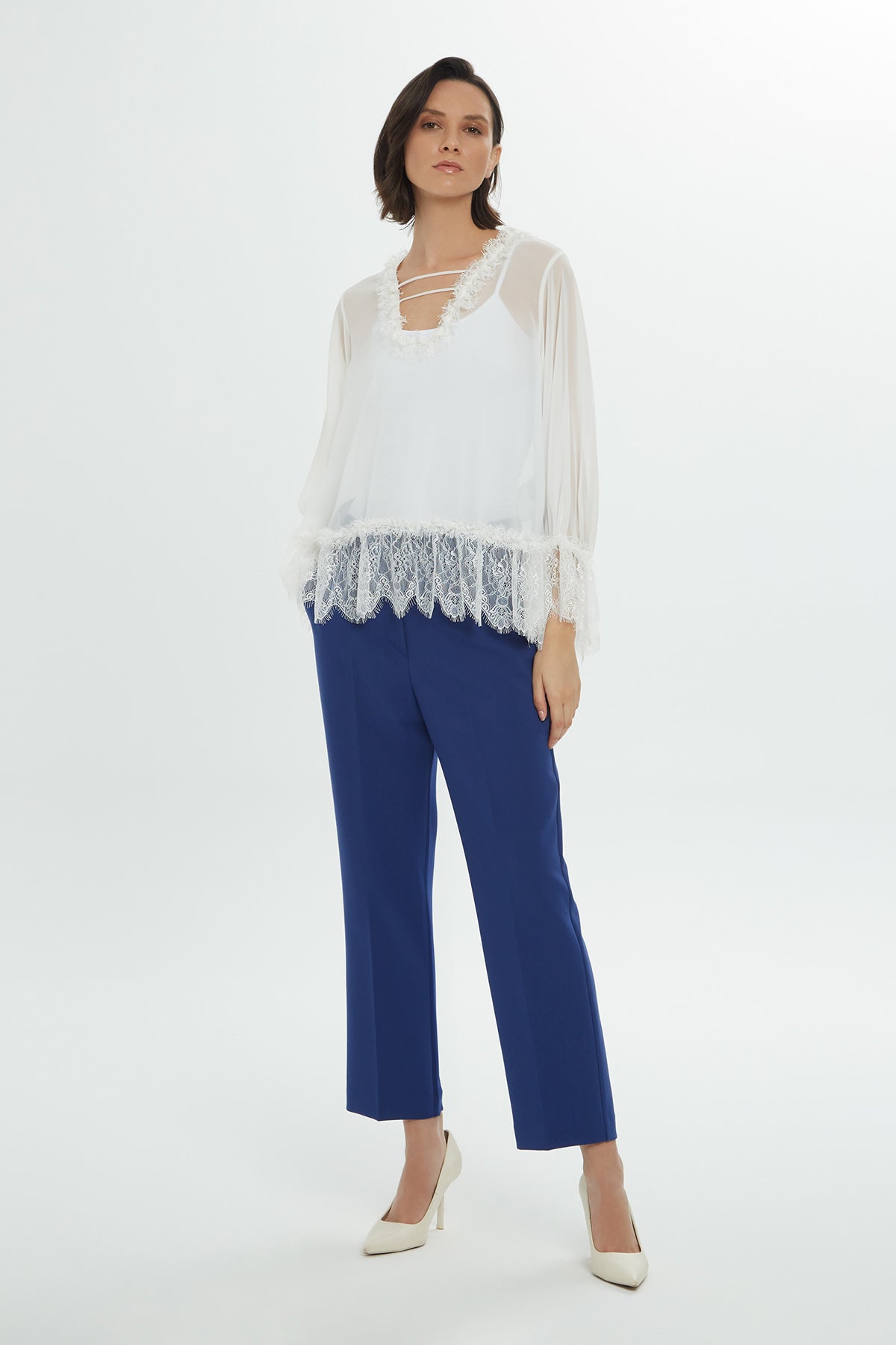 Ecru Lace Detail Chiffon Blouse