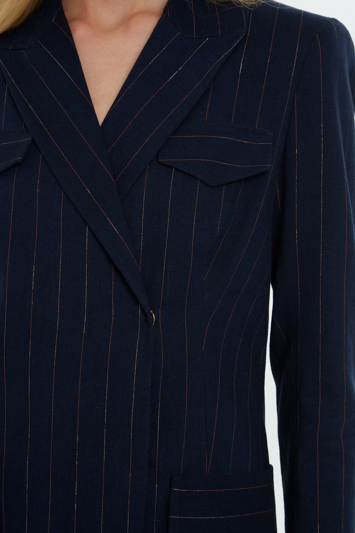 Striped Button-Sleeve Blazer