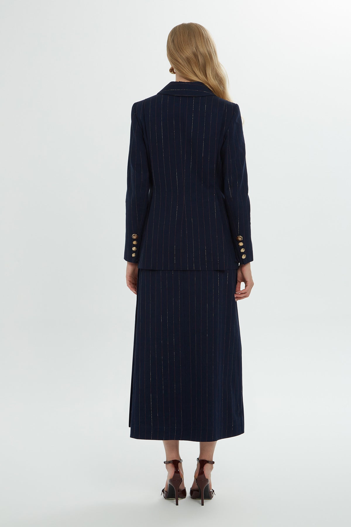 Striped Button-Sleeve Blazer