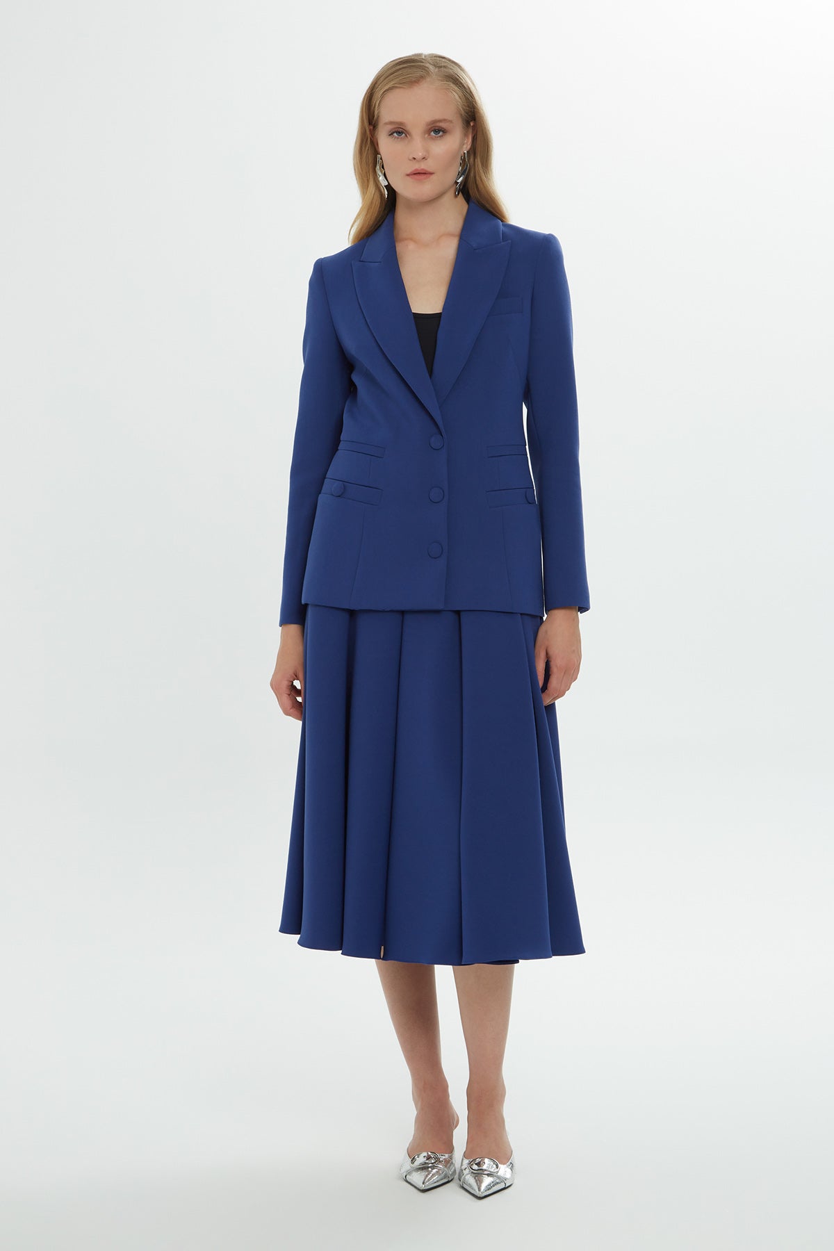 Snap Detail Shoulder Pad Pleated Pocket Lined  Jacket