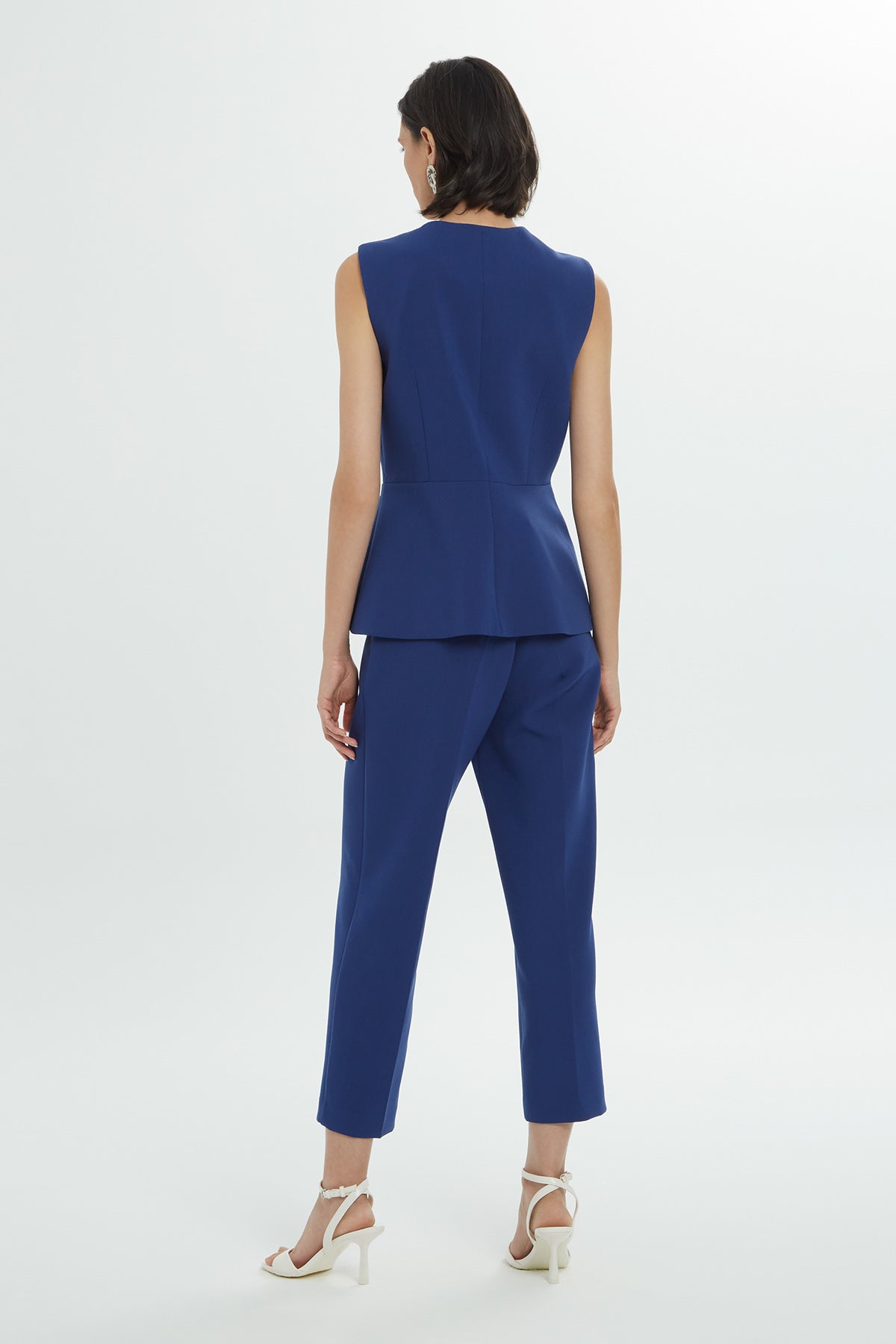 Blue Single-Closure Lined Woven Vest
