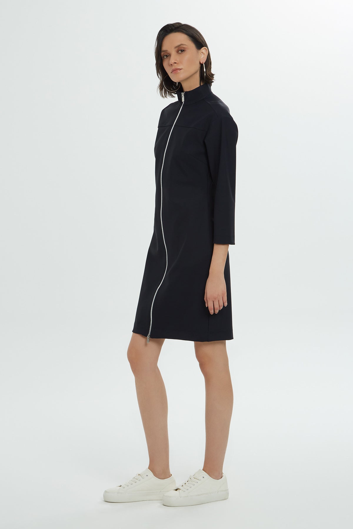 Navy Zip-Front Mini Dress