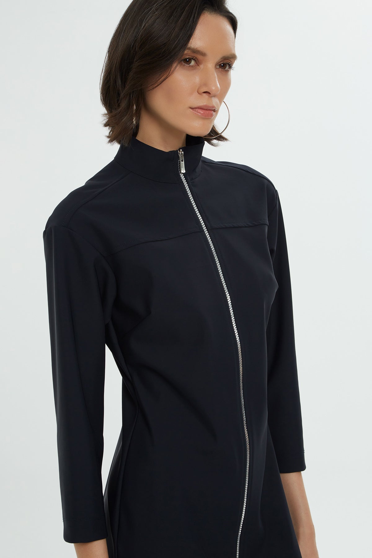 Navy Zip-Front Mini Dress