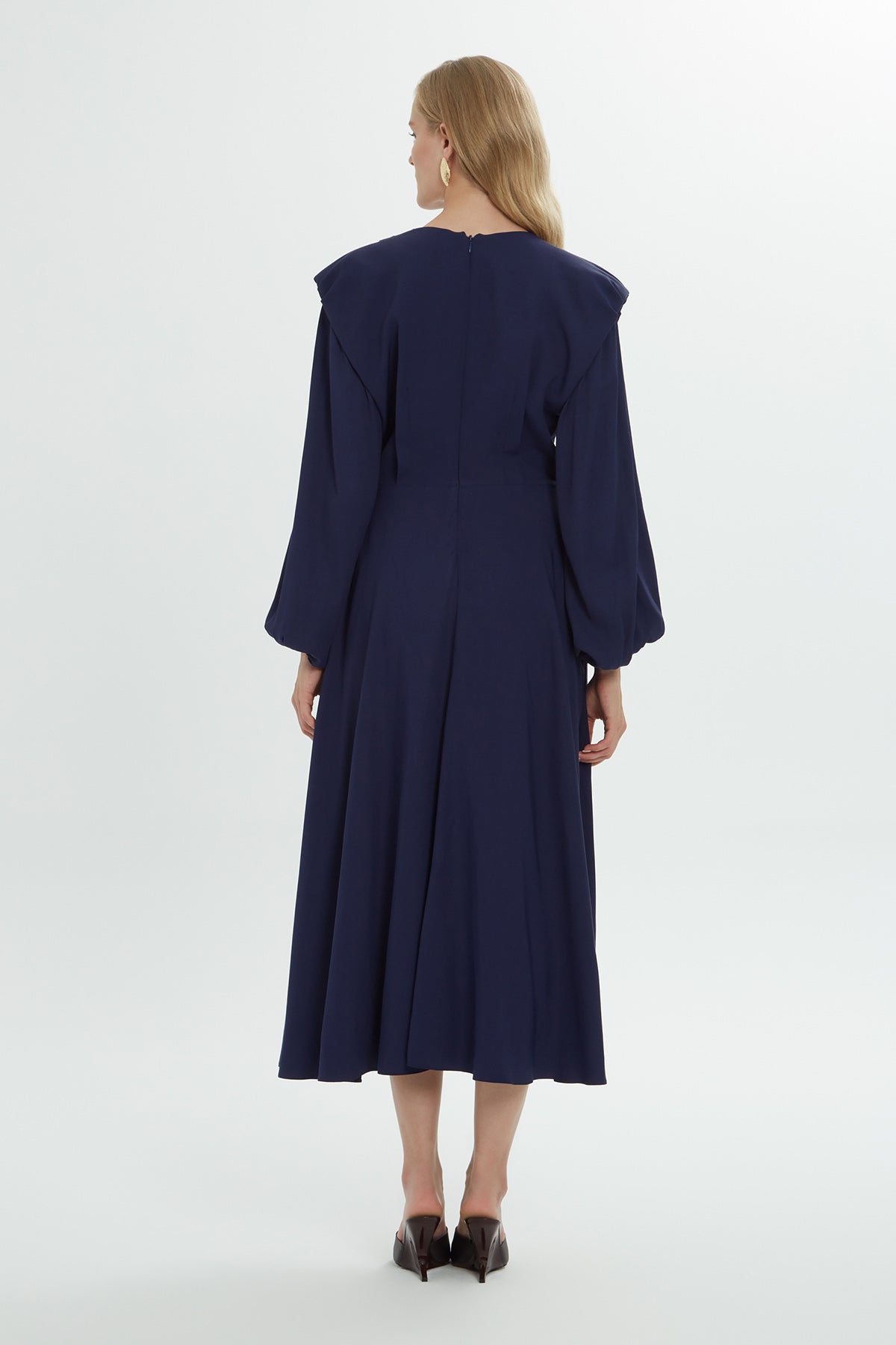 Navy V-Neck Midi Dress