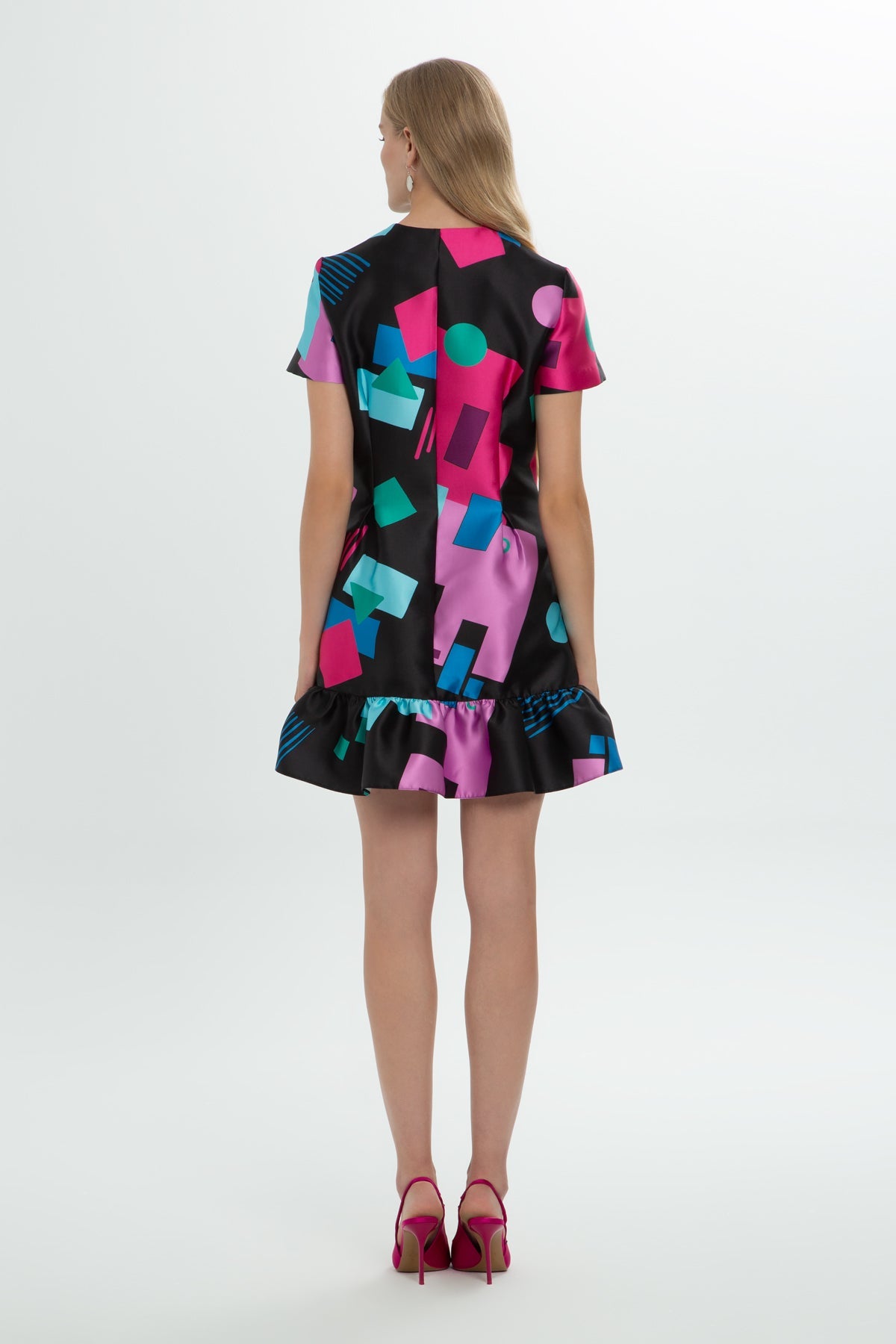 Patterned Short-Sleeve Mini Dress