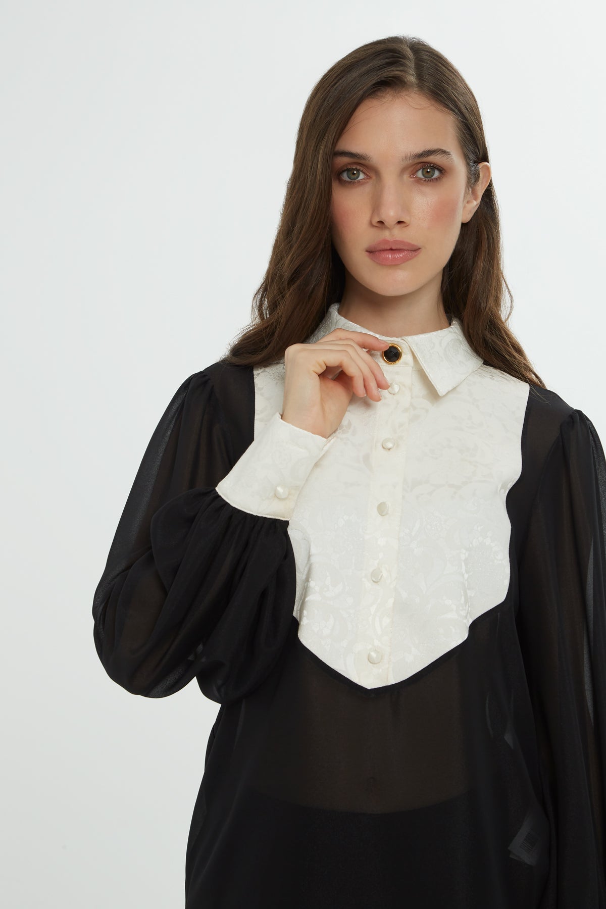 Chiffon Shirt with Lace Detail