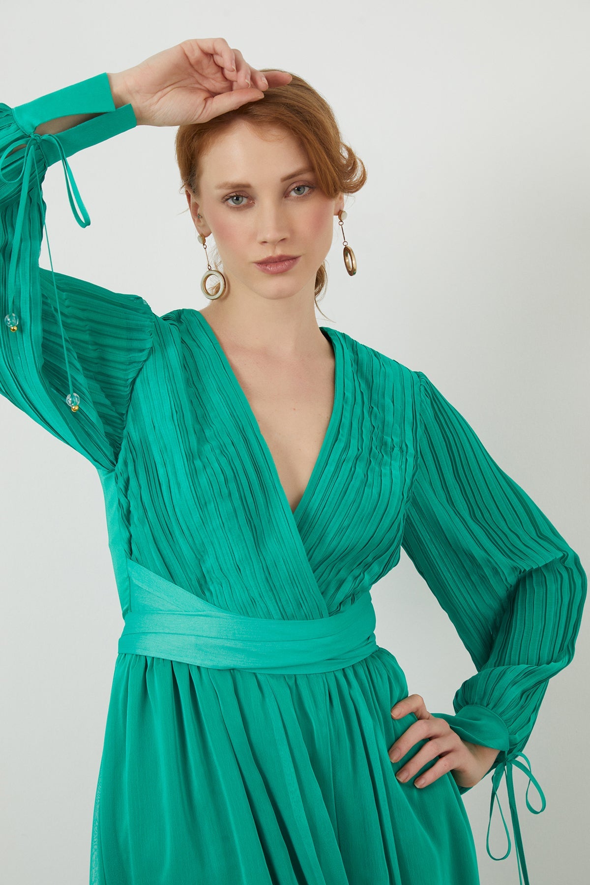 Green V-Neck Chiffon Maxi Dress