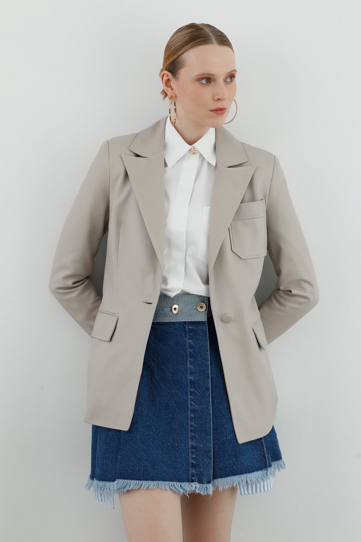 Pocket-Detail Leather Blazer