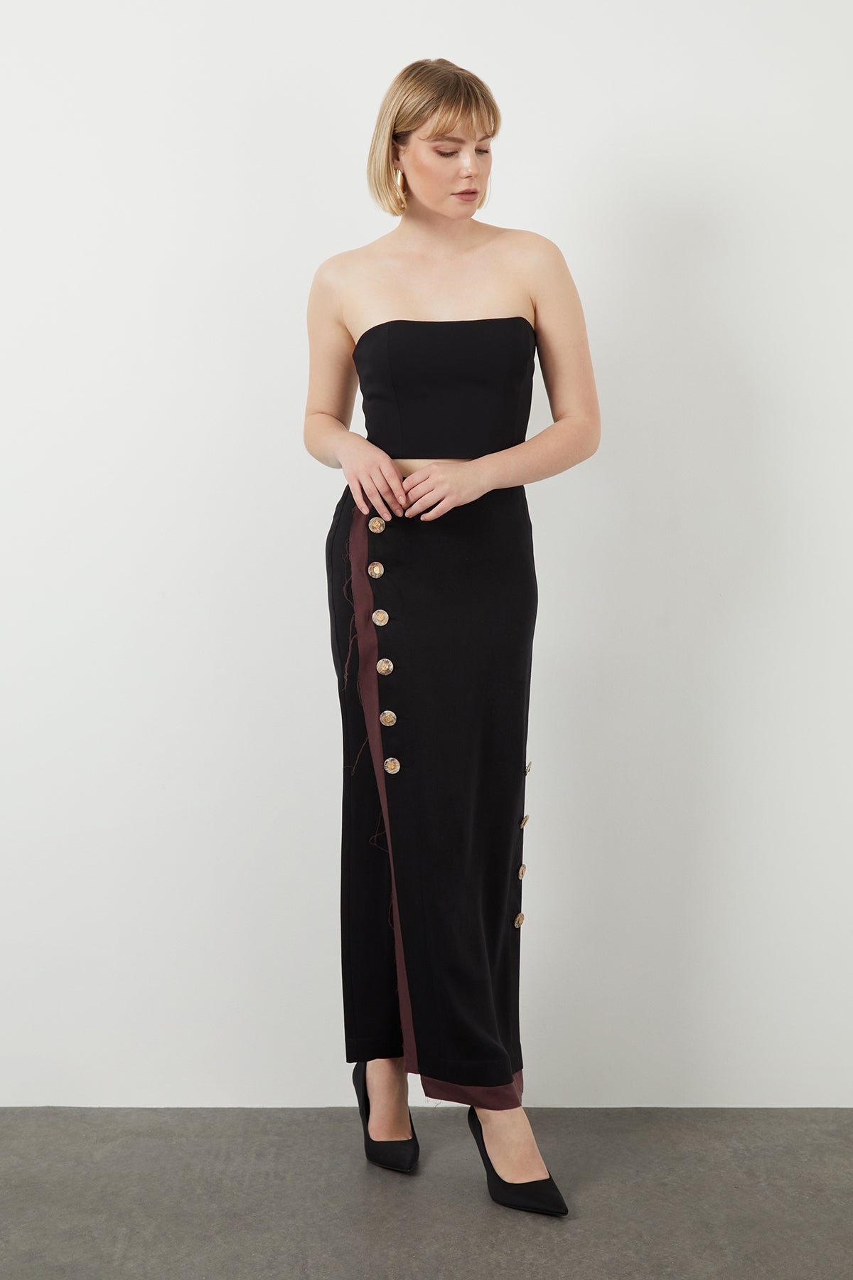 Black Button-Front Maxi Skirt