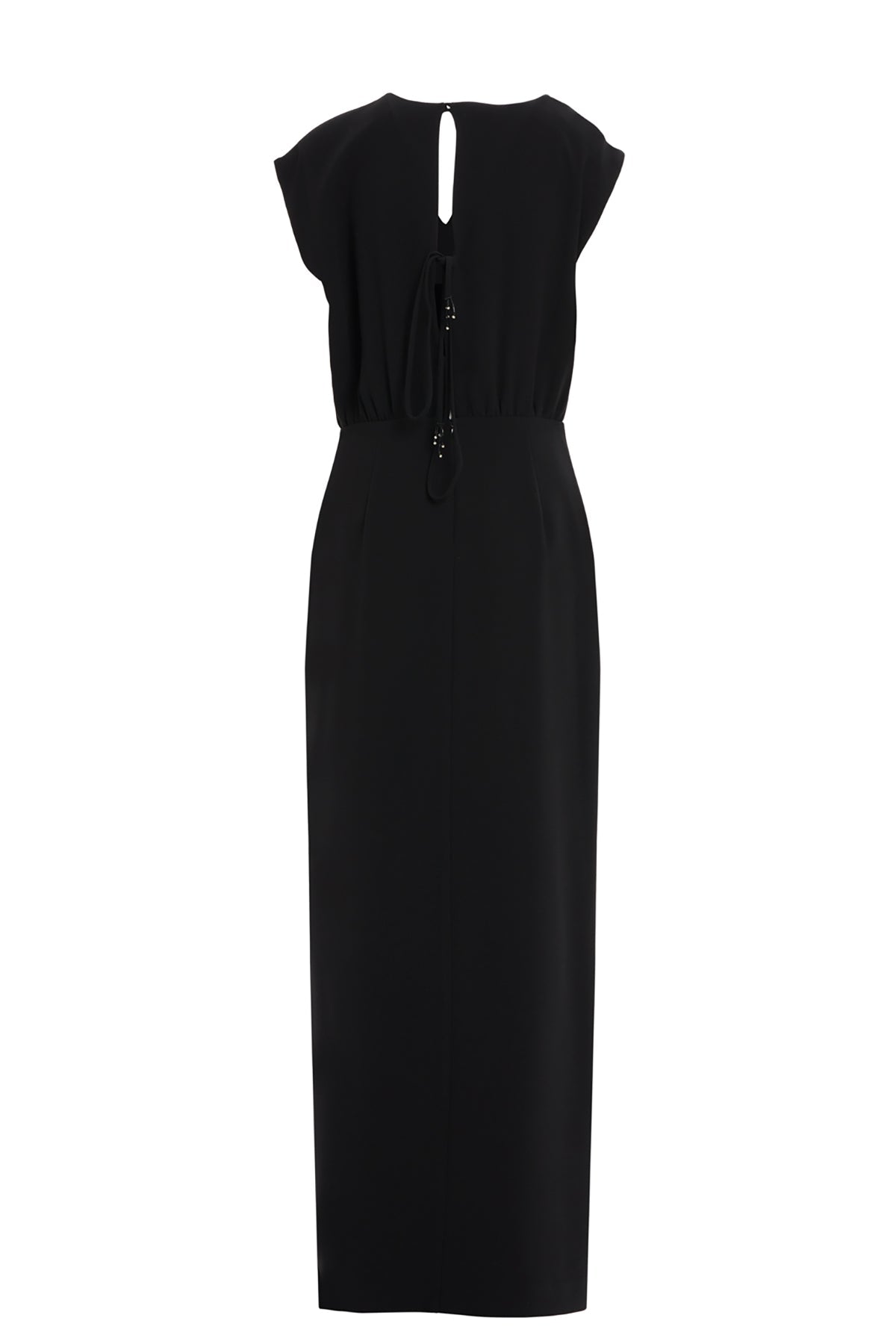 Embroide Neck Detail V-Neck Slit Long Evening Dress