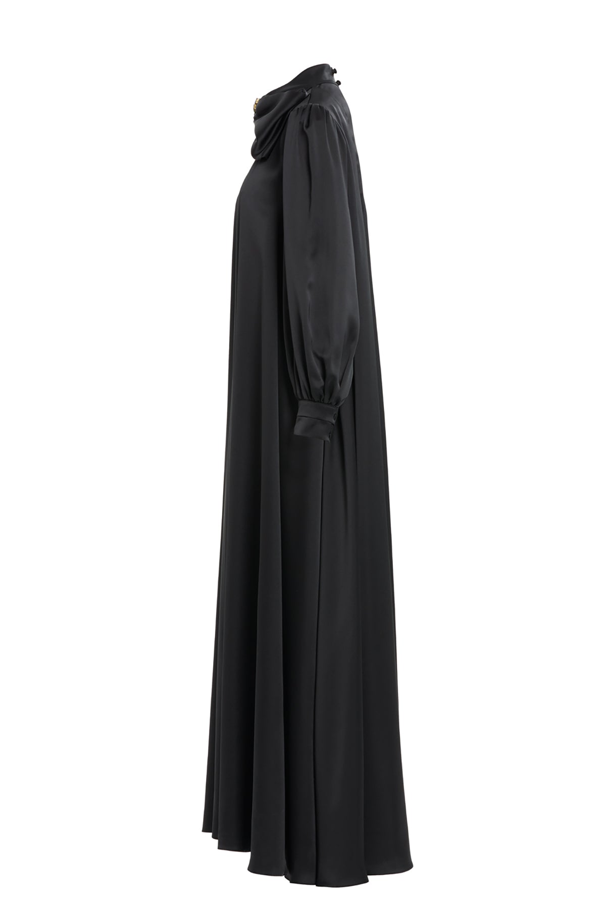 Anthracite Embroidered-Collar Bow-Detail Maxi Dress