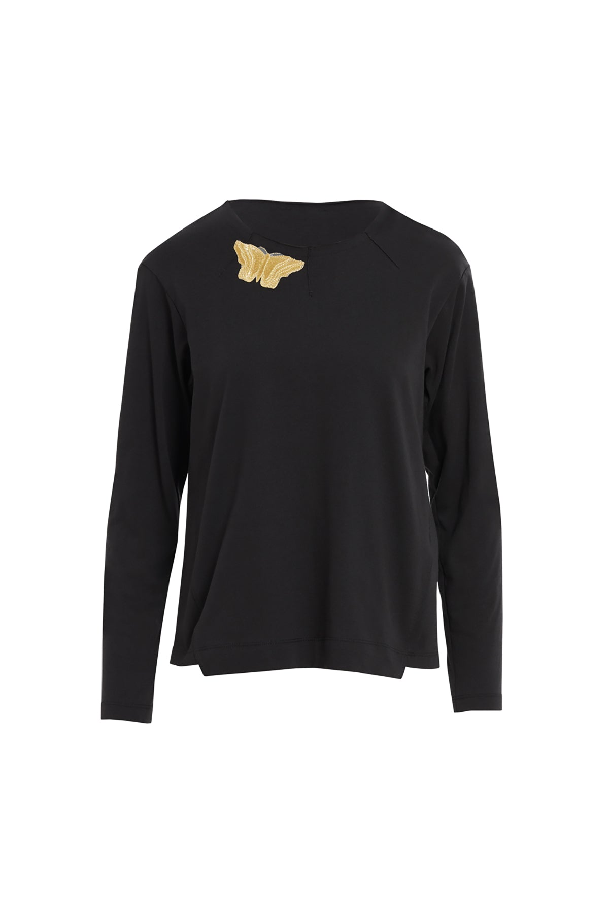 Black Butterfly Detail Long-Sleeve Blouse