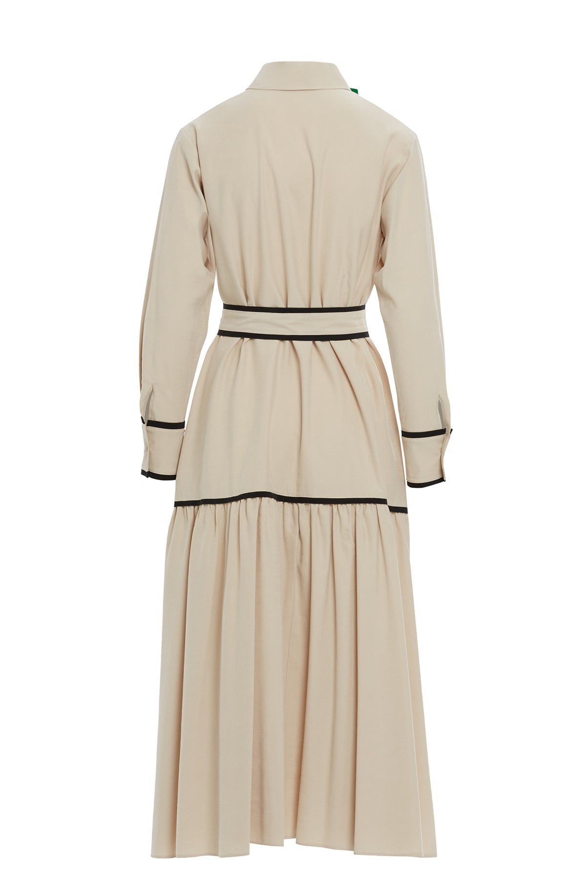 Beige Sash-Detail Pocketed Midi Dress