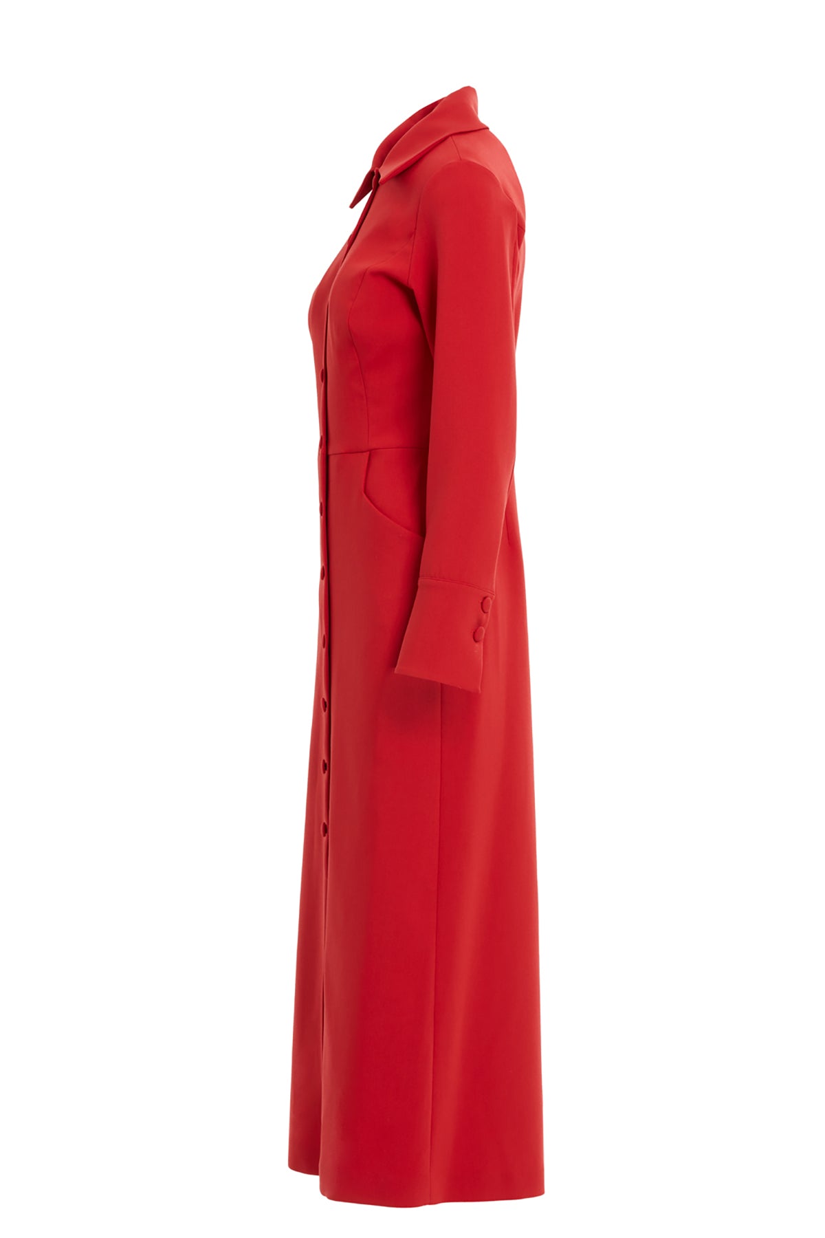 Red Shirt-Collar Midi Dress