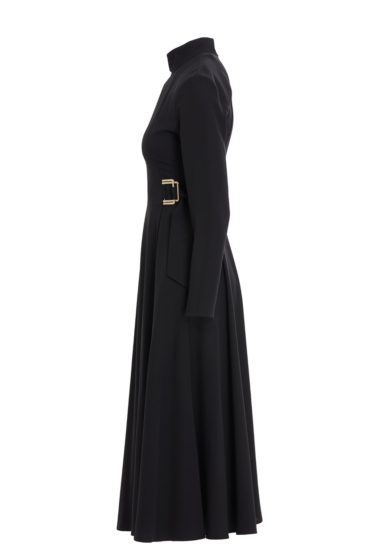 Black Midi Dress with Belt Detail