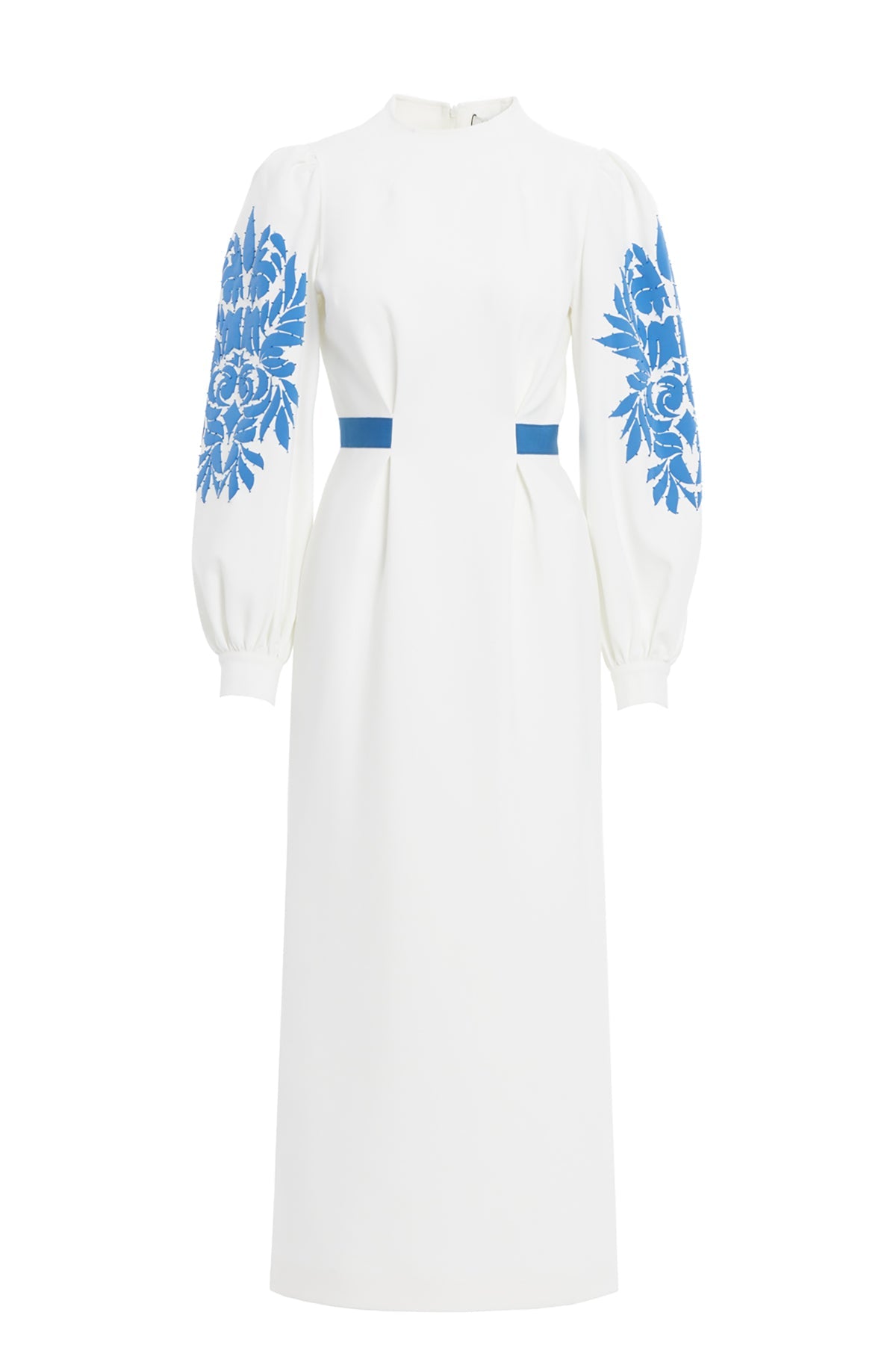 Ecru Embroidered-Sleeve Midi Dress