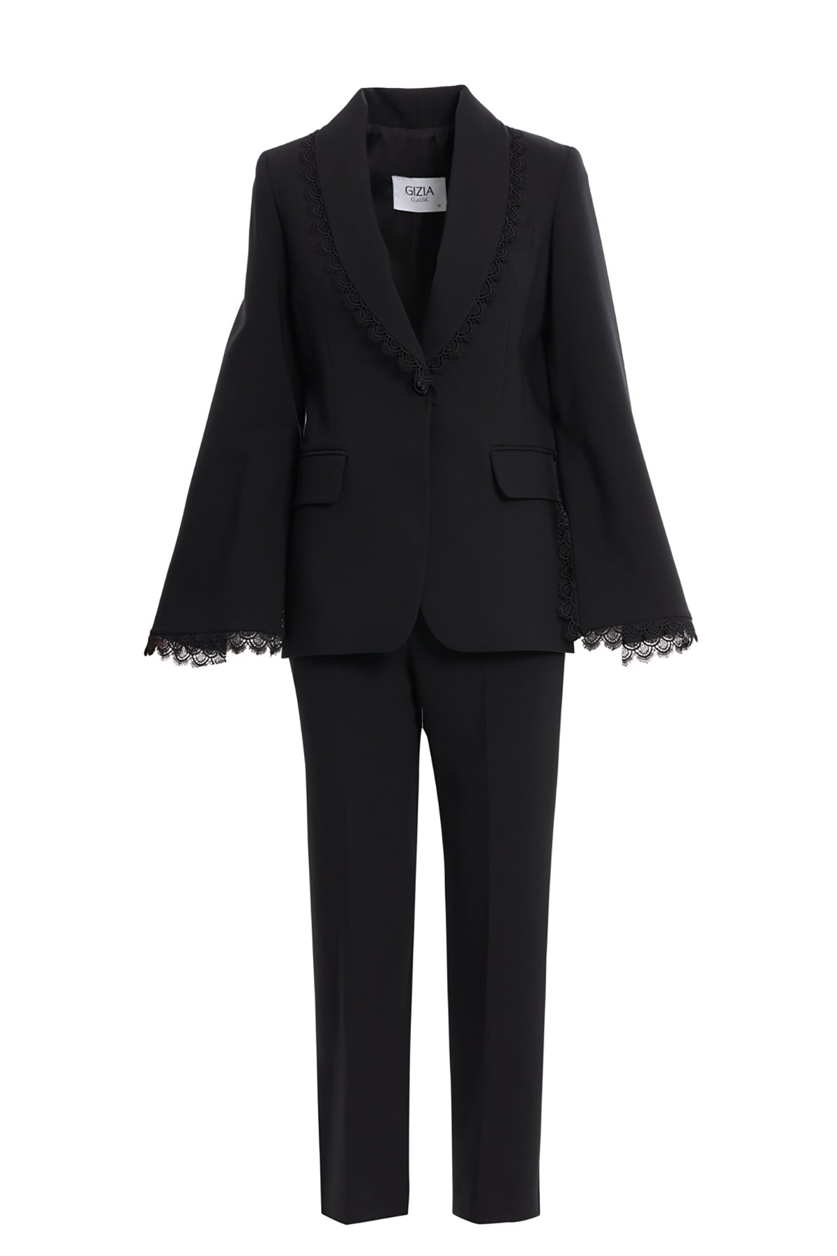Black Lace Sleeve Jacket Pants Set