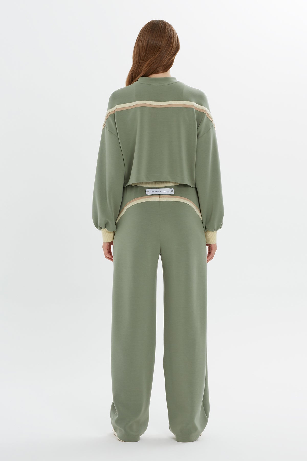 Green Stripe-Detail Sleeve Sweatshirt