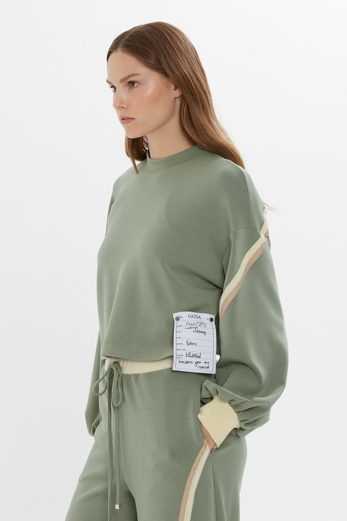 Green Stripe-Detail Sleeve Sweatshirt