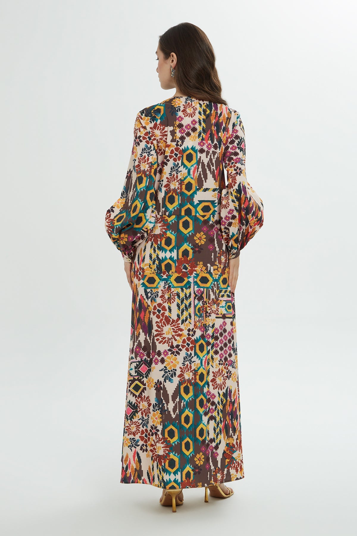 Belted Patterned Long Dress