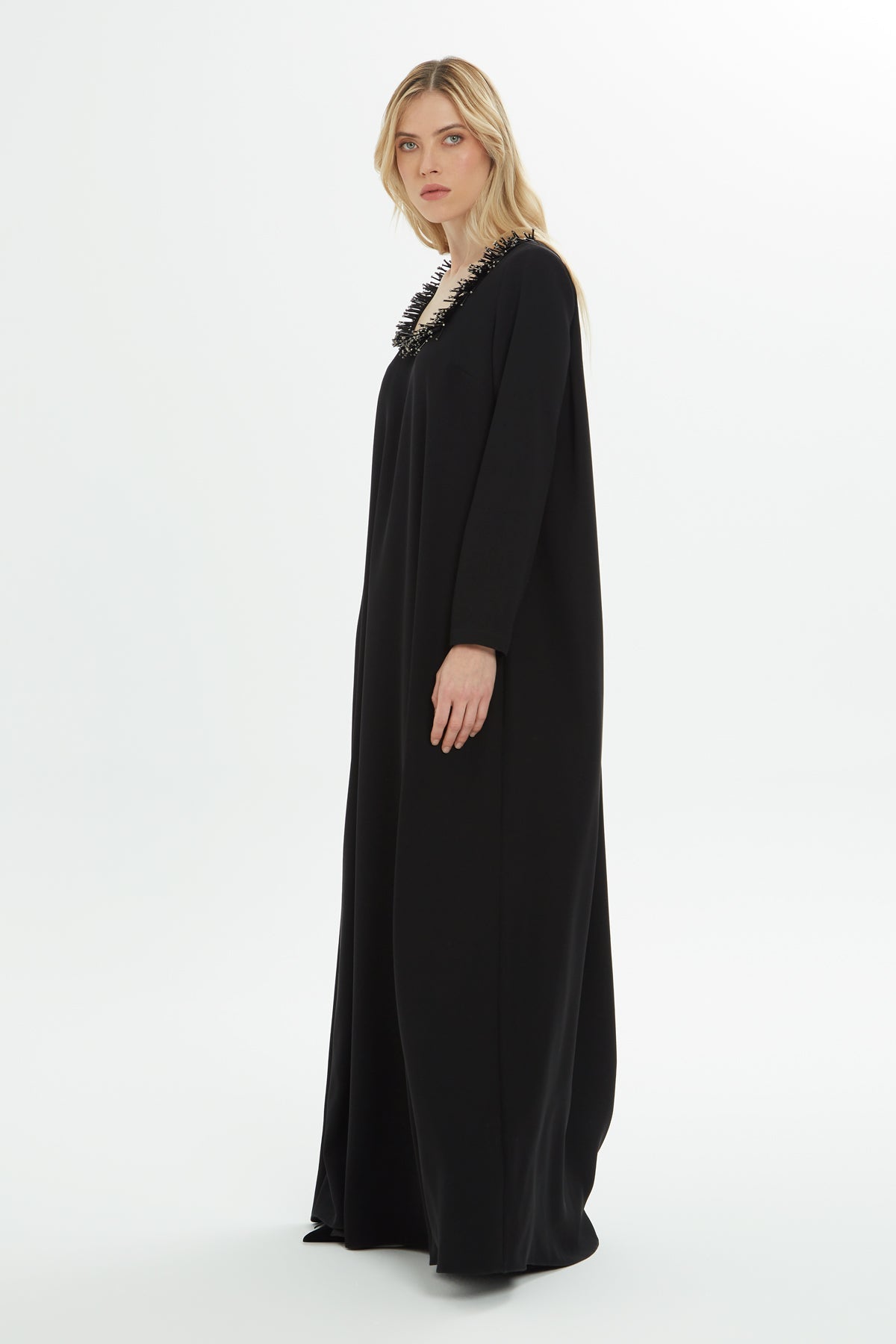 Black Square-Neck Embroidered Maxi Dress