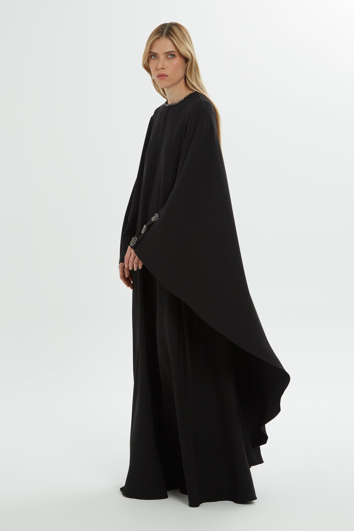 Black Long Dress with Cape Detail