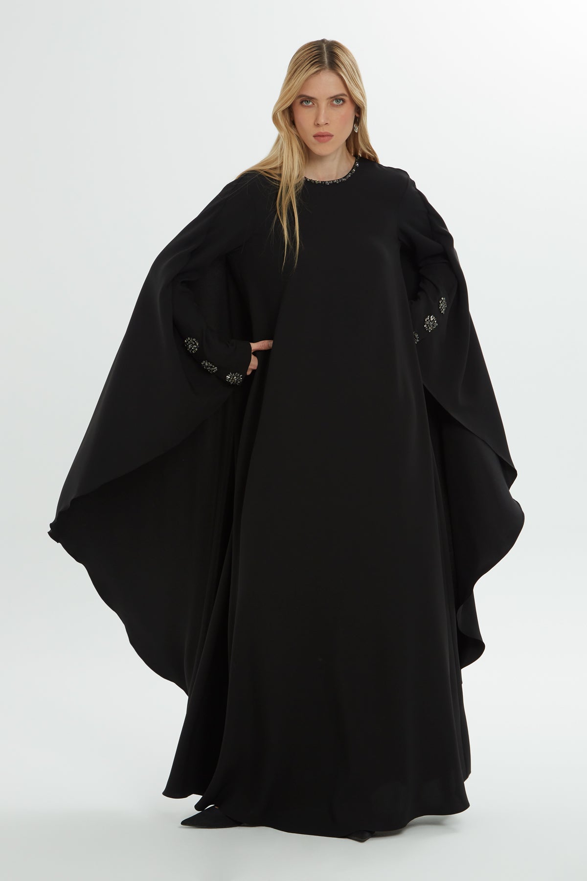 Black Long Dress with Cape Detail