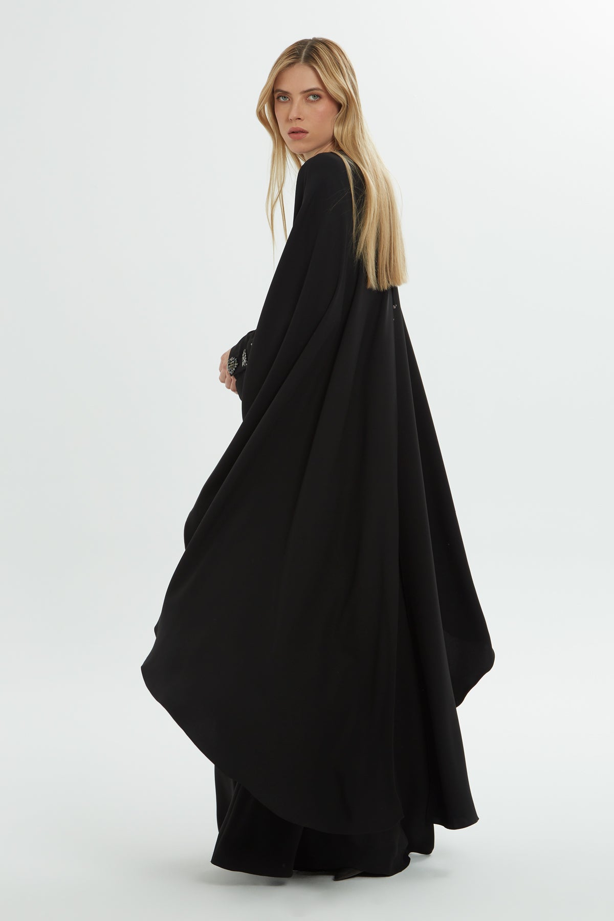 Black Long Dress with Cape Detail