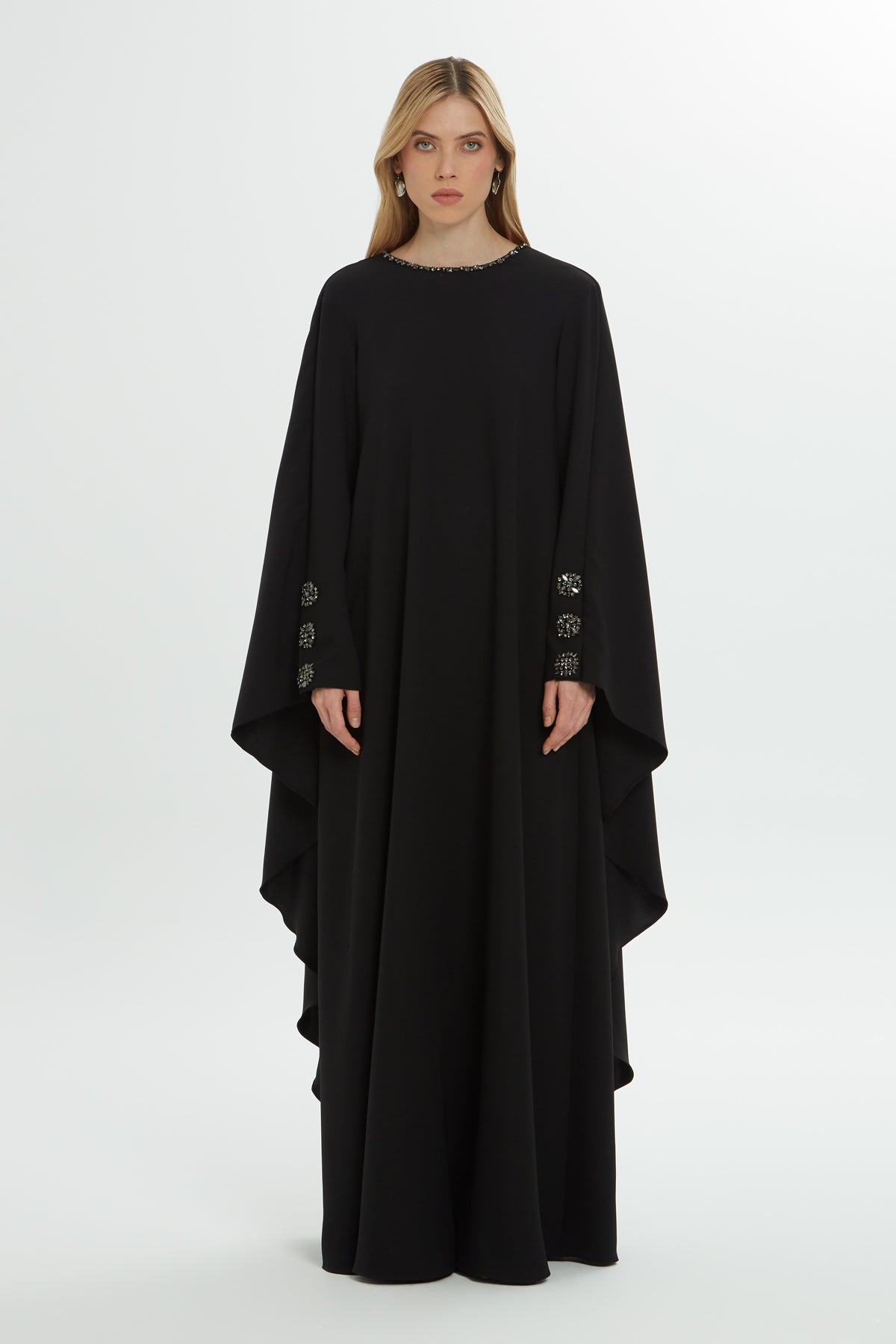 Black Long Dress with Cape Detail