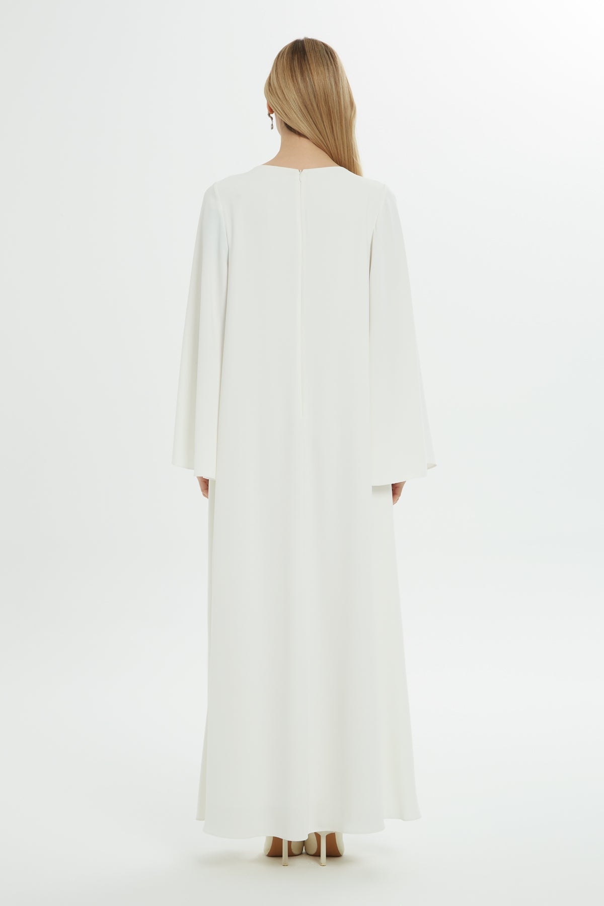 Window Detail Stone Embroide Long Off Dress
