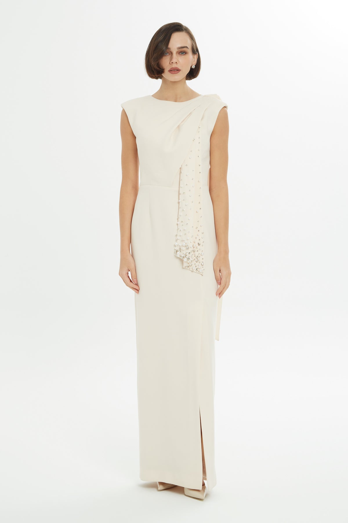 Side Slit Stone Embroide Long  Dress