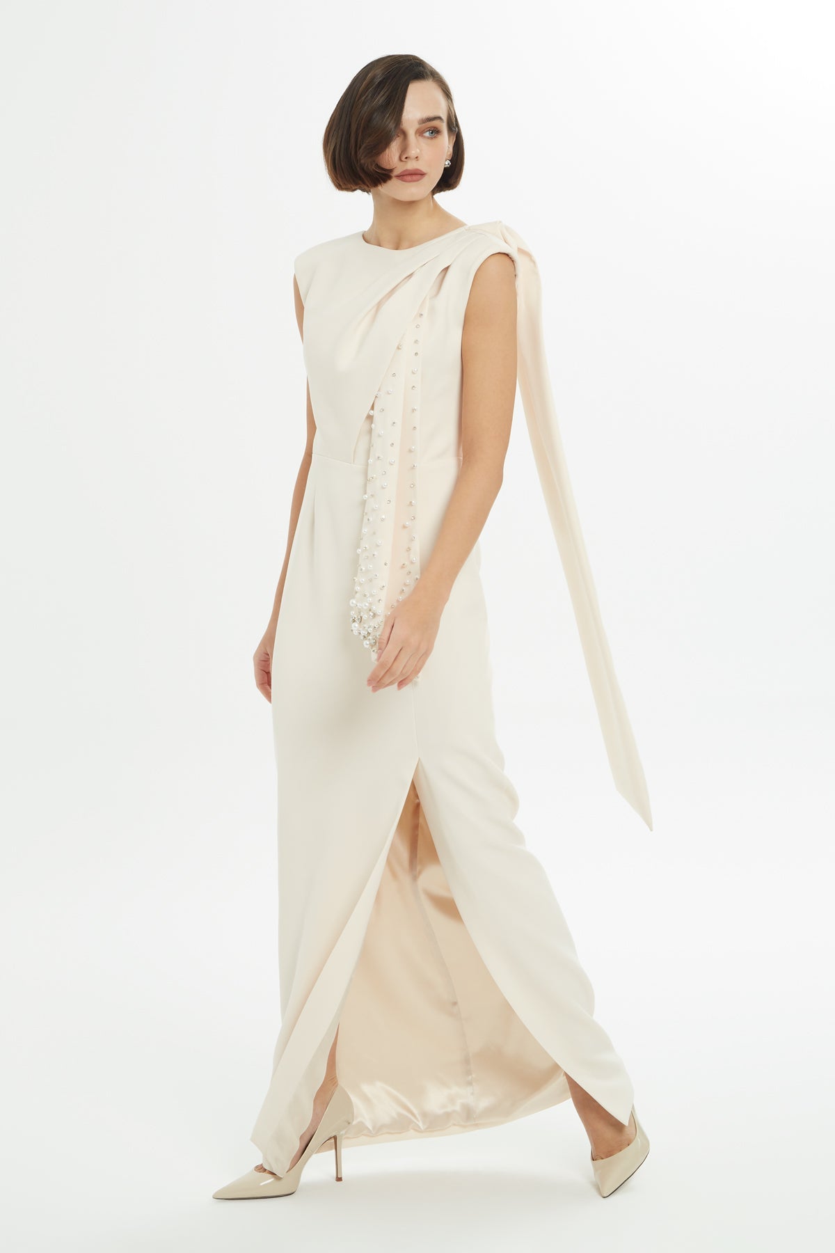 Side Slit Stone Embroide Long  Dress