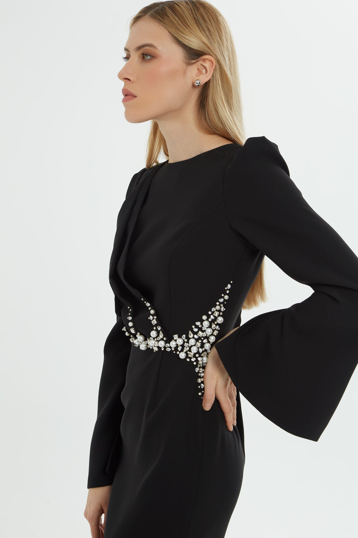 Black Long Dress with Embroidery Detail