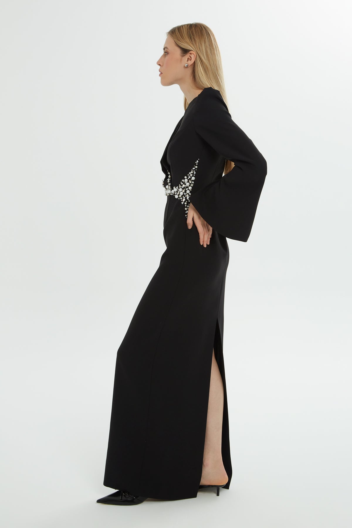 Black Long Dress with Embroidery Detail