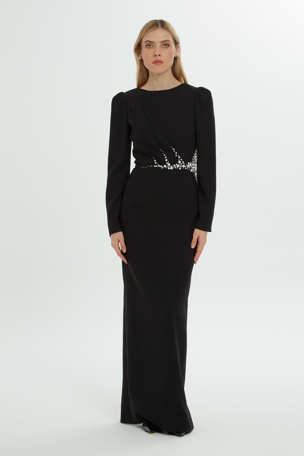 Black Long Dress with Embroidery Detail