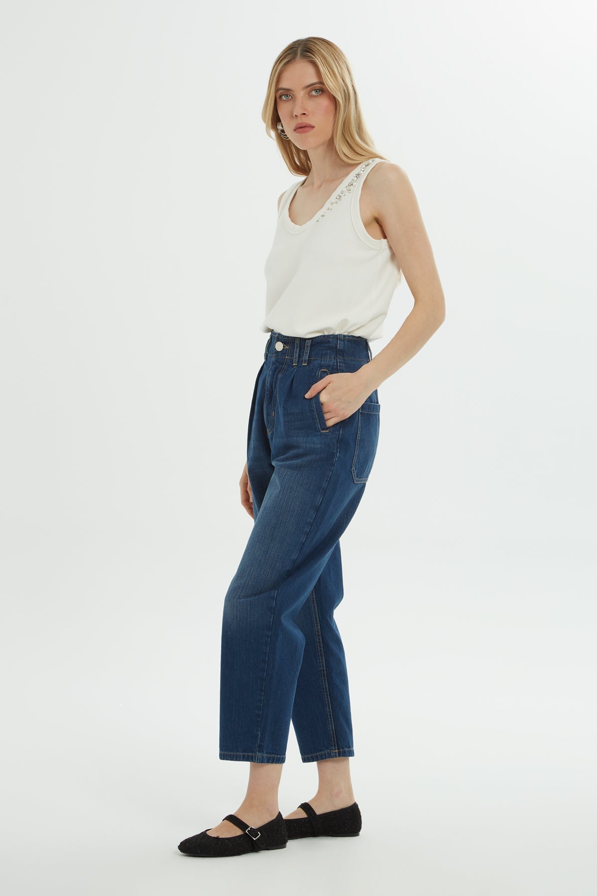 Blue Pocket-Detail Jeans