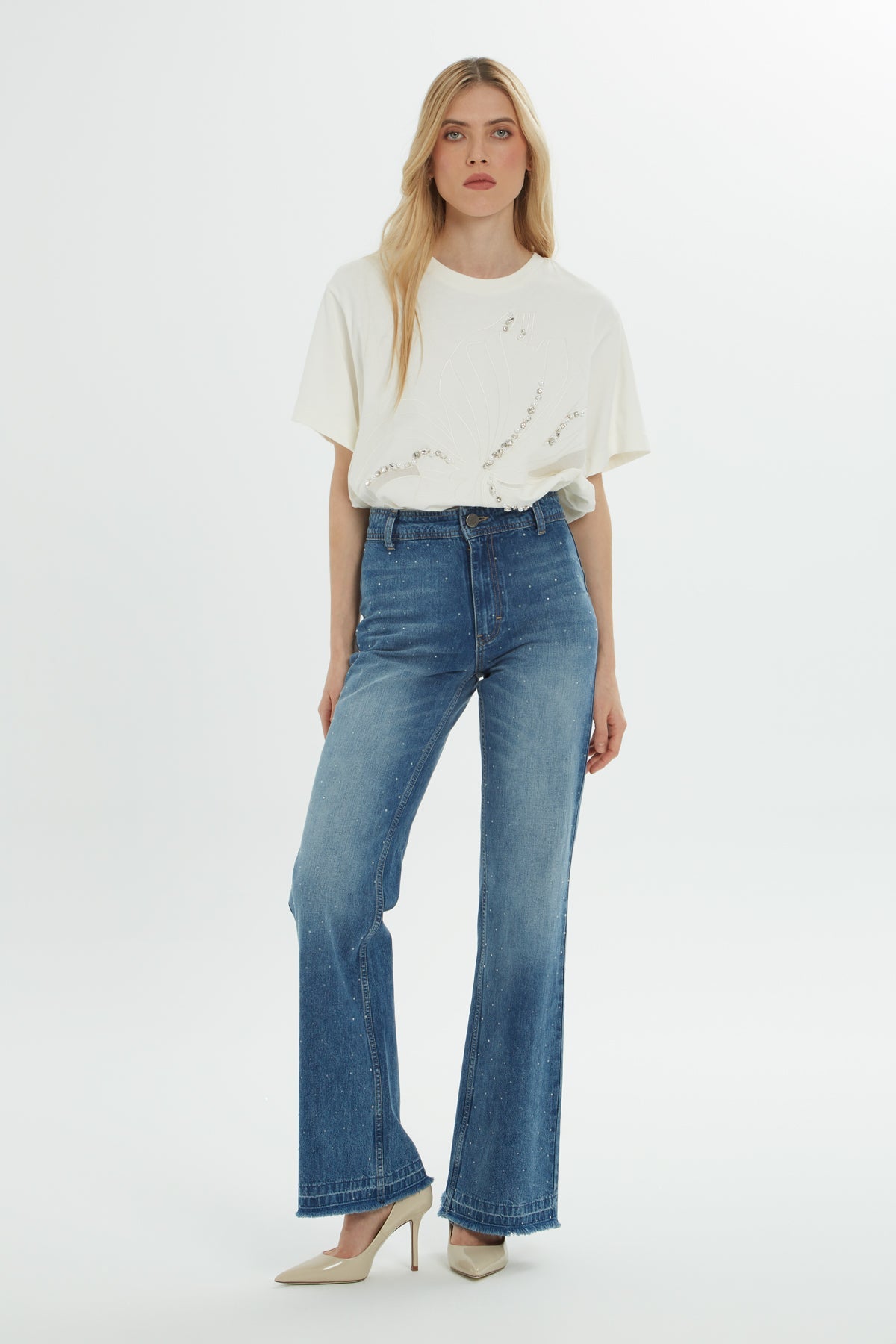 Blue Cargo-Pocket Mom Jeans