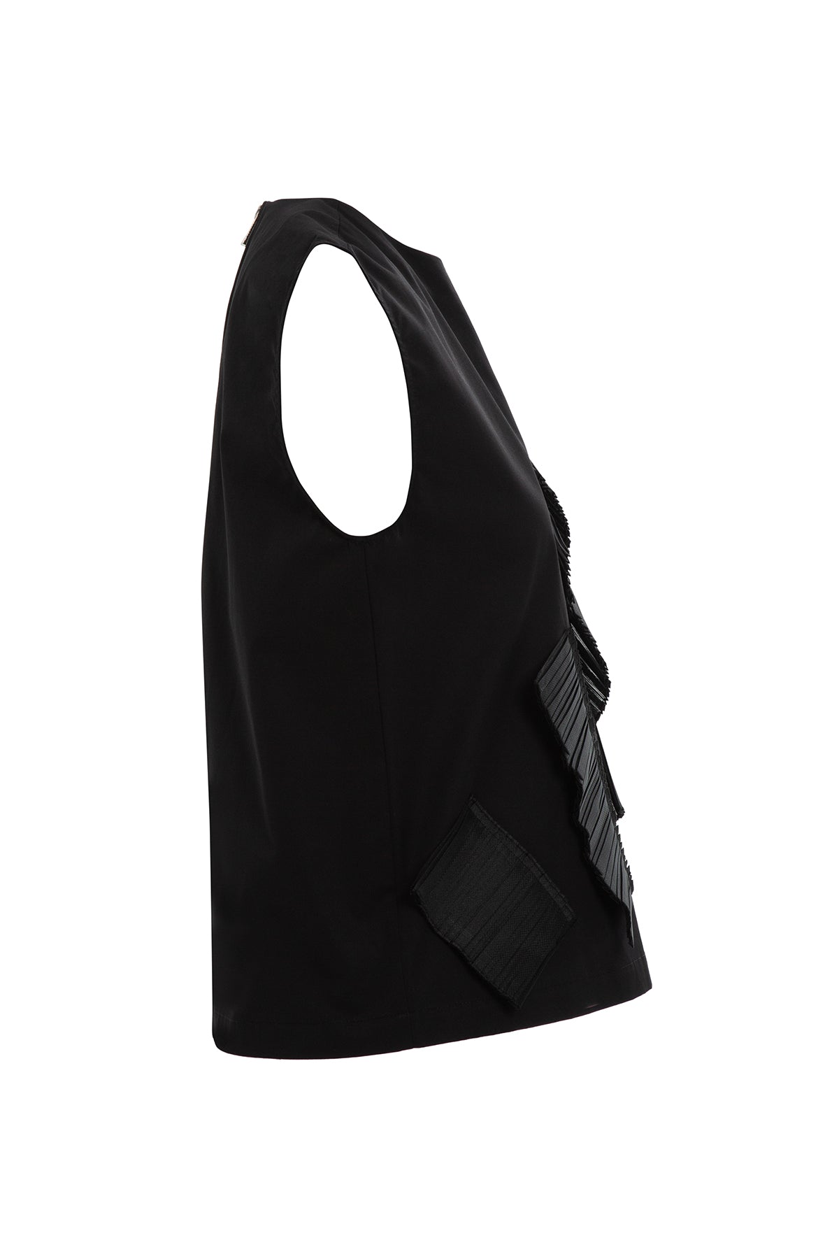 Black Pleated Panel Sleeveless Blouse