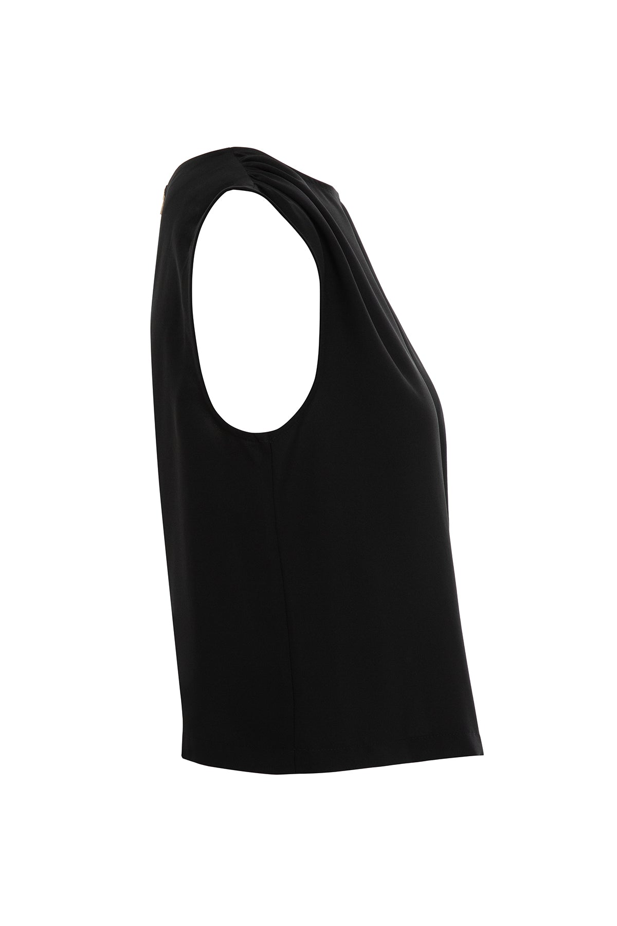 Black Short-Sleeve Zip-Back Draped Blouse