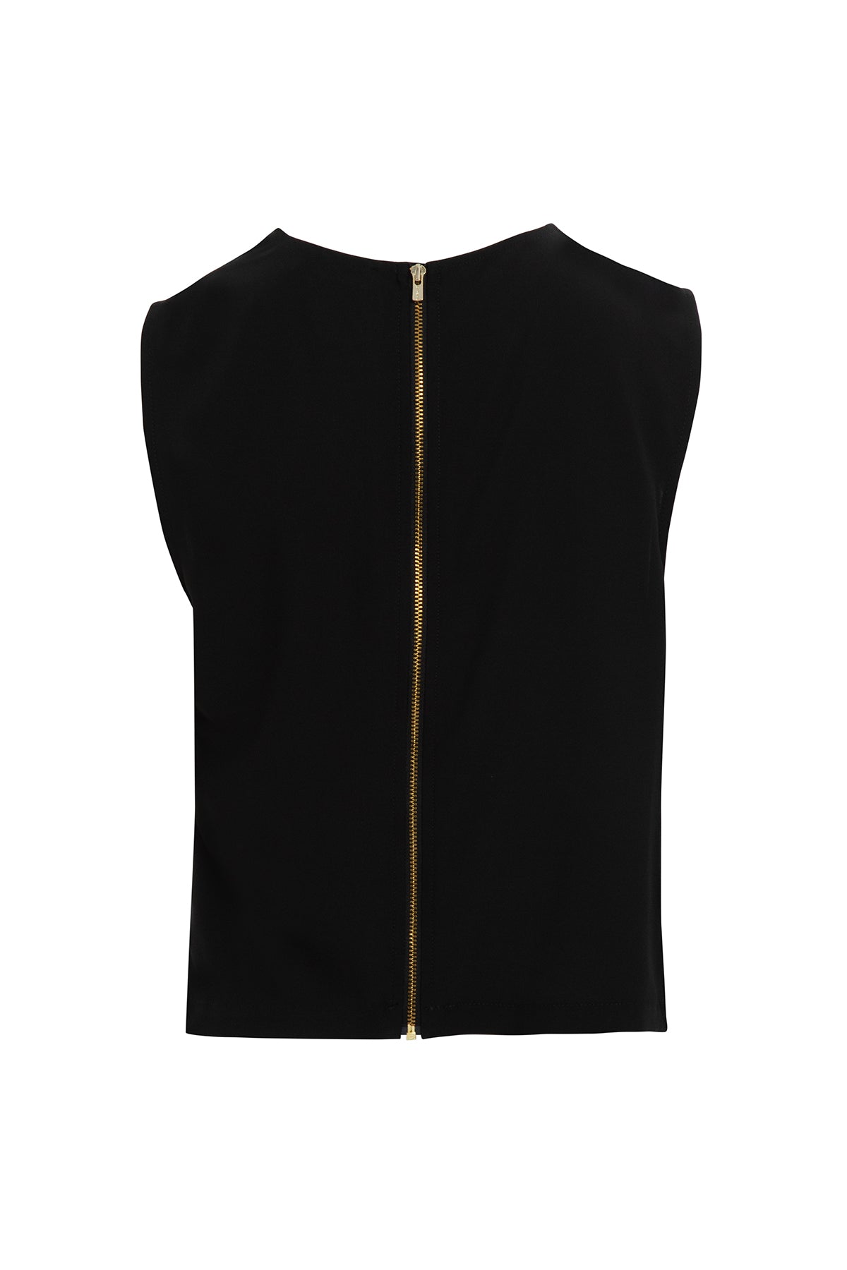 Black Short-Sleeve Zip-Back Draped Blouse