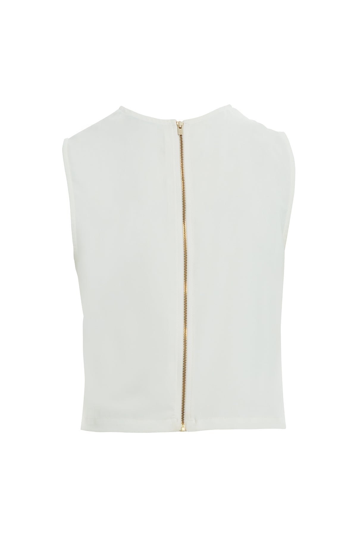 White Short-Sleeve Zip-Back Draped Blouse