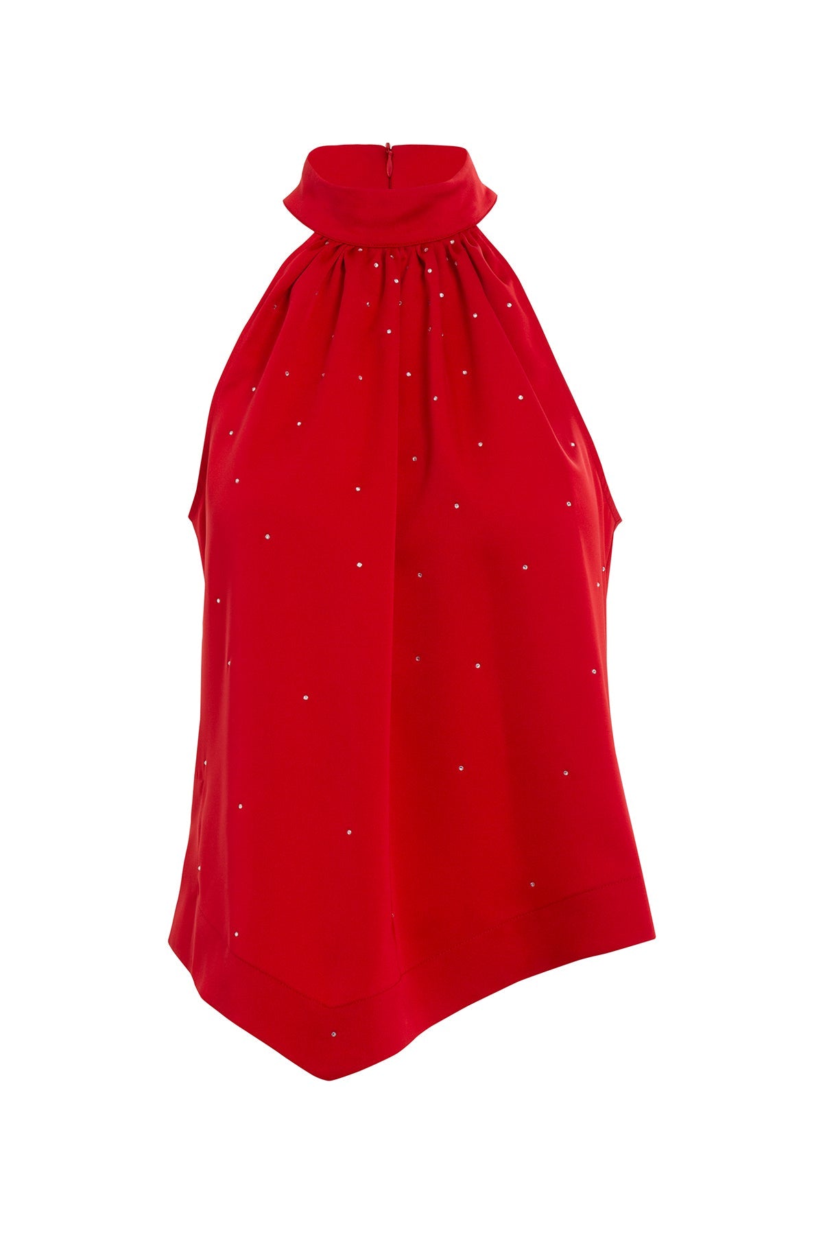 Red Halter Neck Stone Detail Blouse