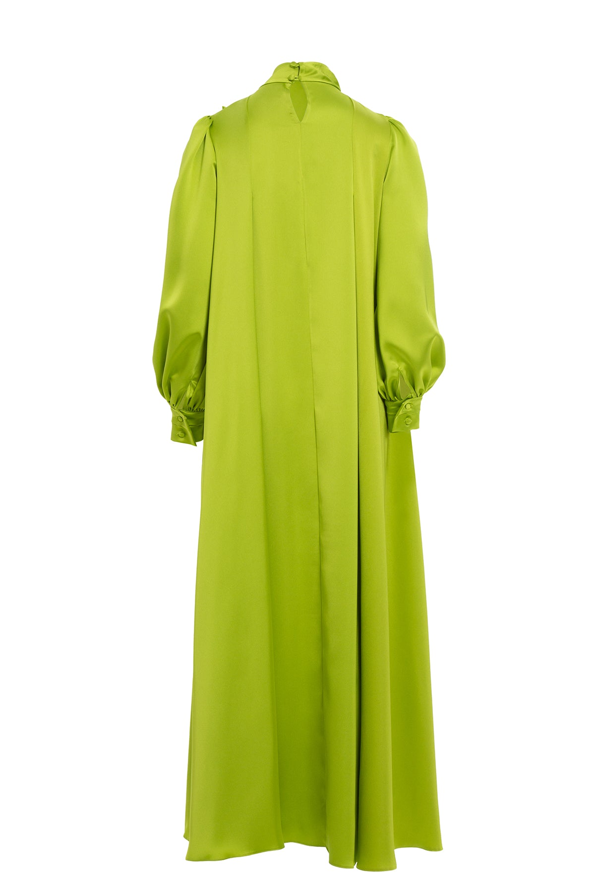 Green Embroidered-Collar Bow-Detail Maxi Dress