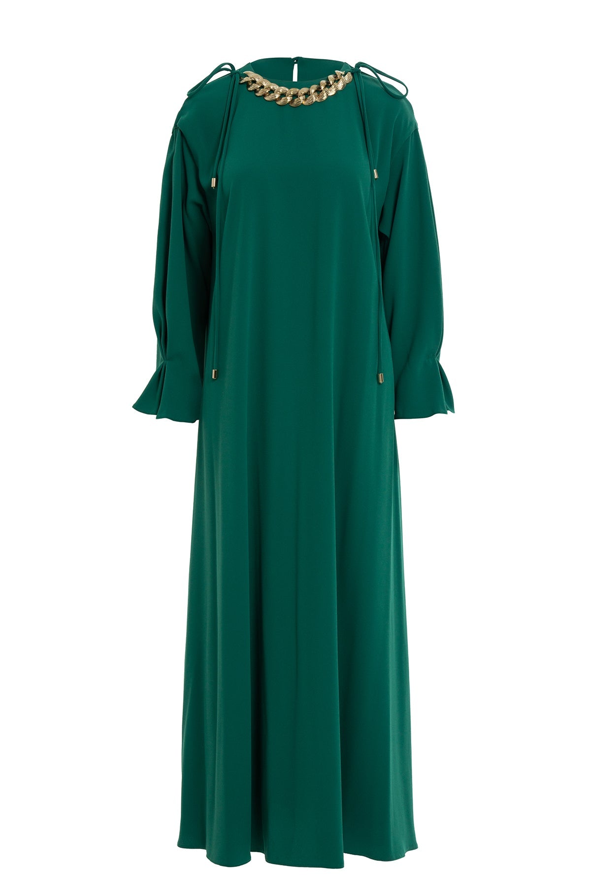 Green Maxi Chain-Detail Collar Dress