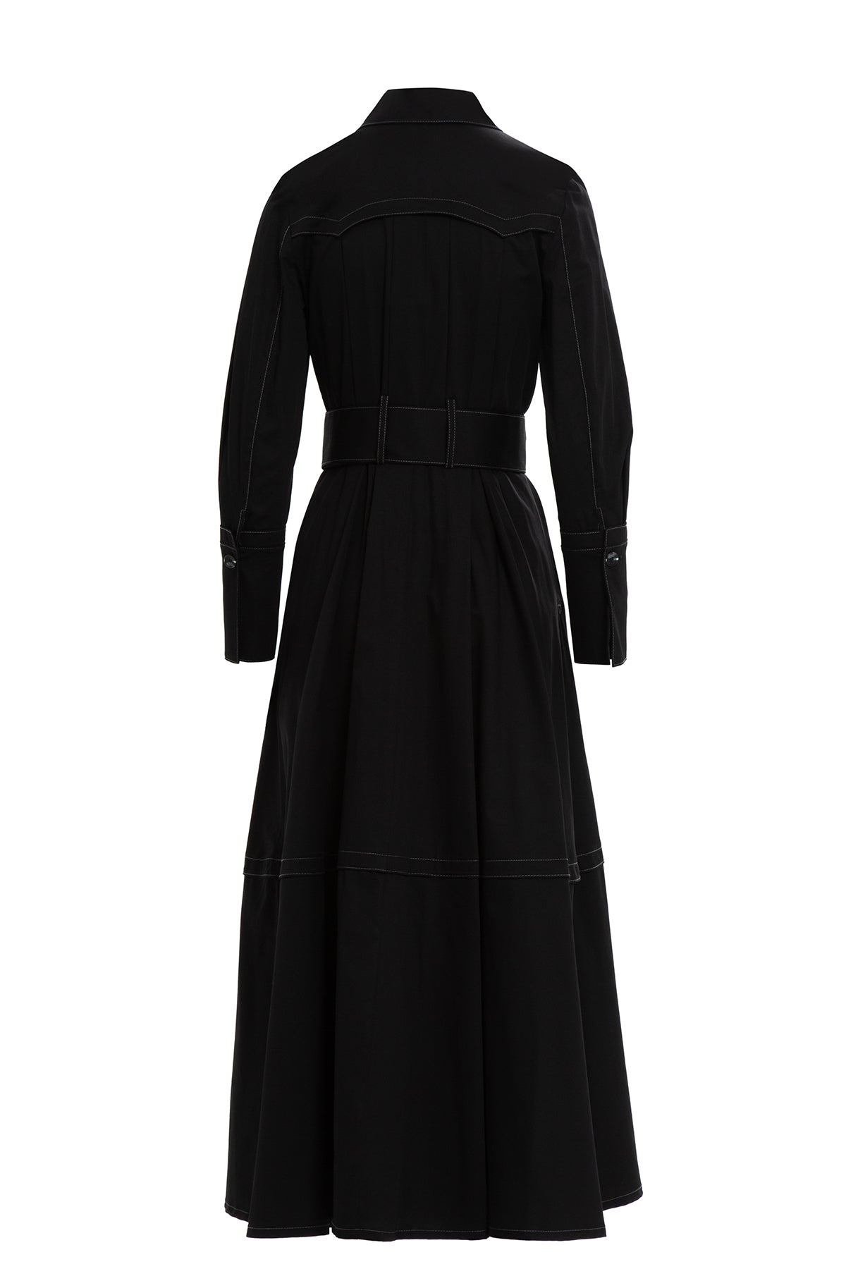 Black Sash-Detail Cotton Midi Dress