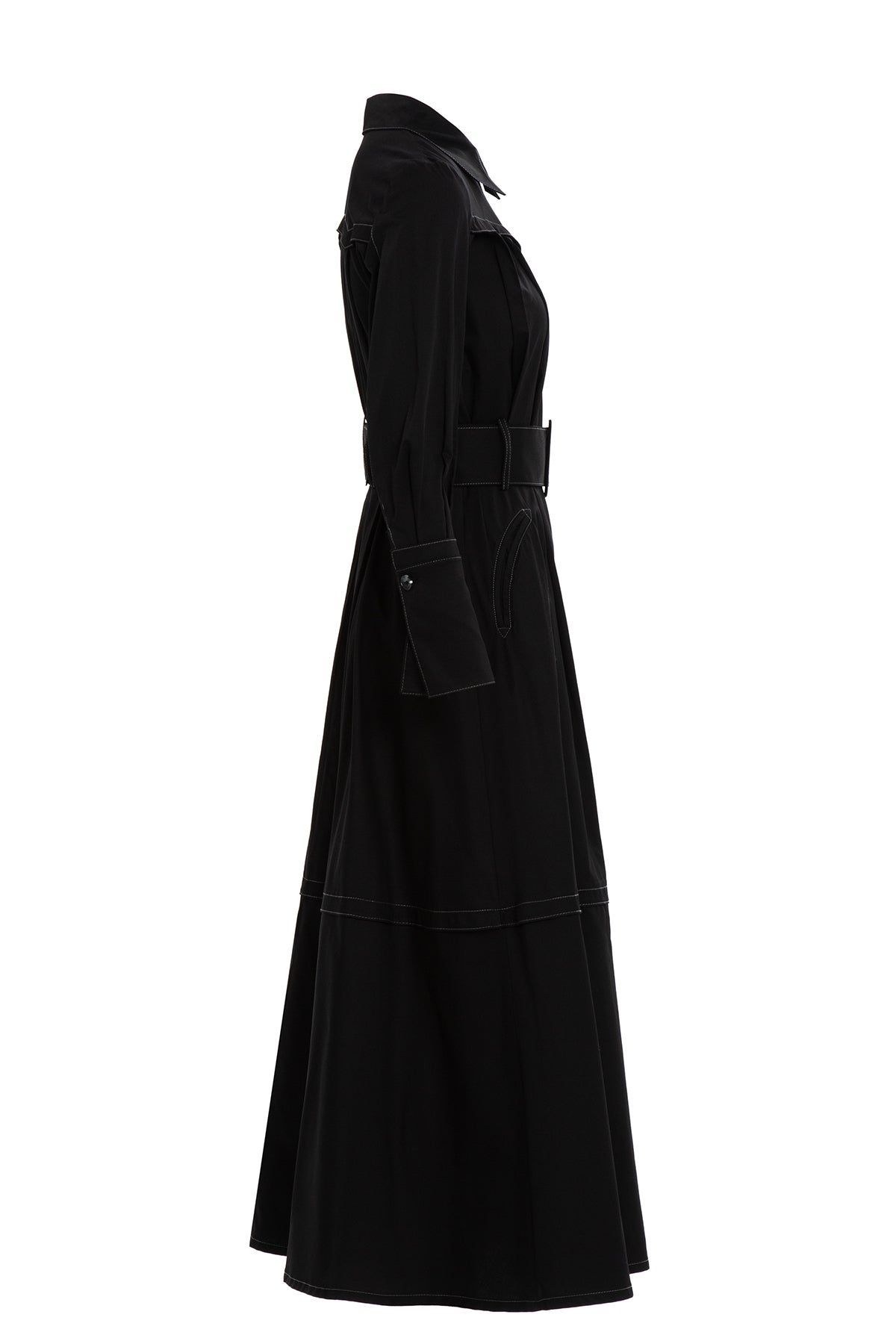 Black Sash-Detail Cotton Midi Dress