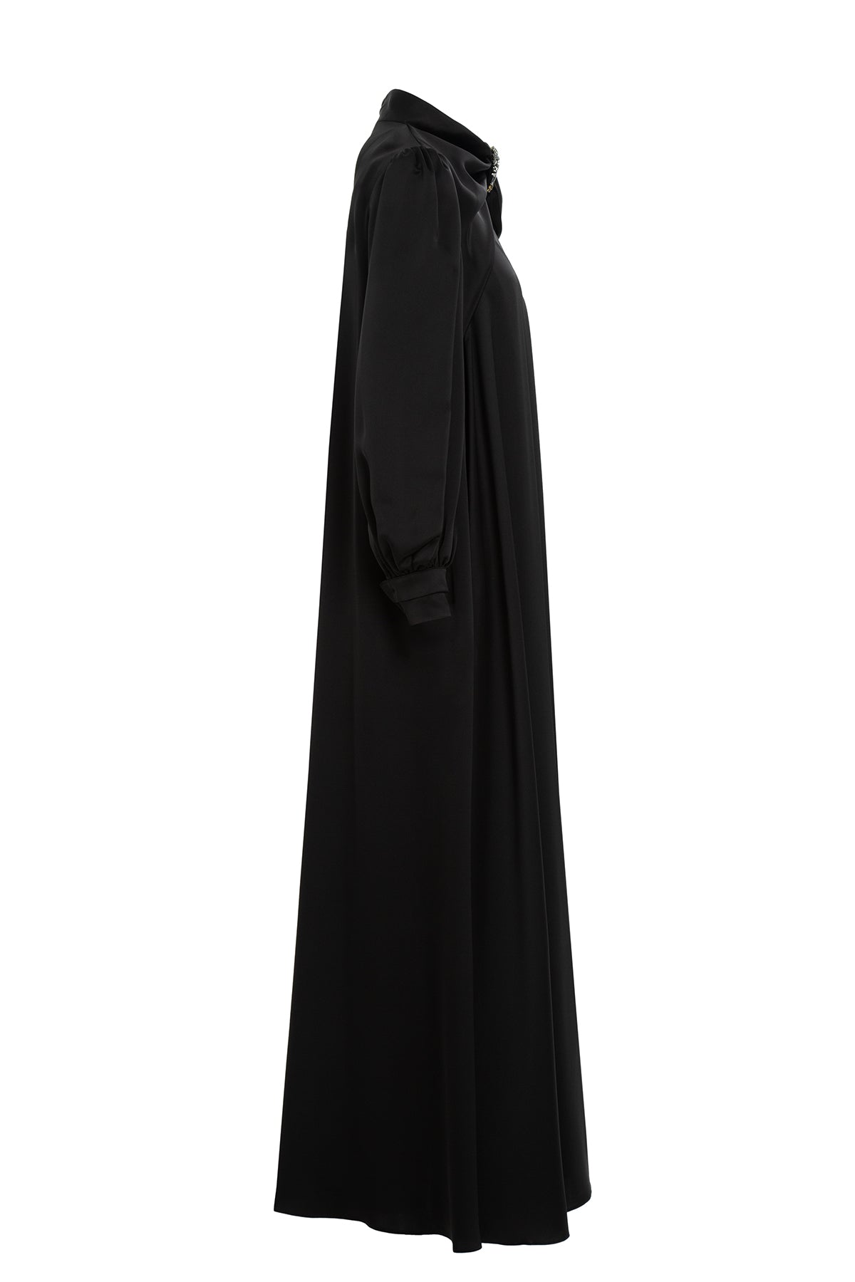 Anthracite Embroidered-Collar Bow-Detail Maxi Dress