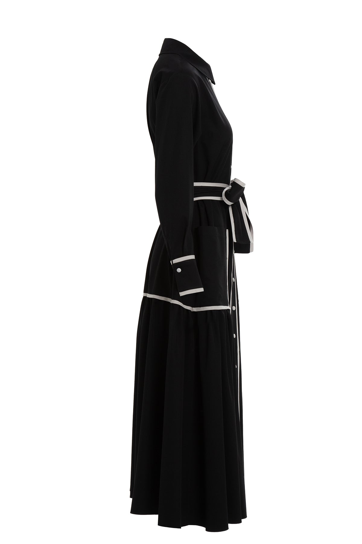 Black Sash-Detail Midi Dress