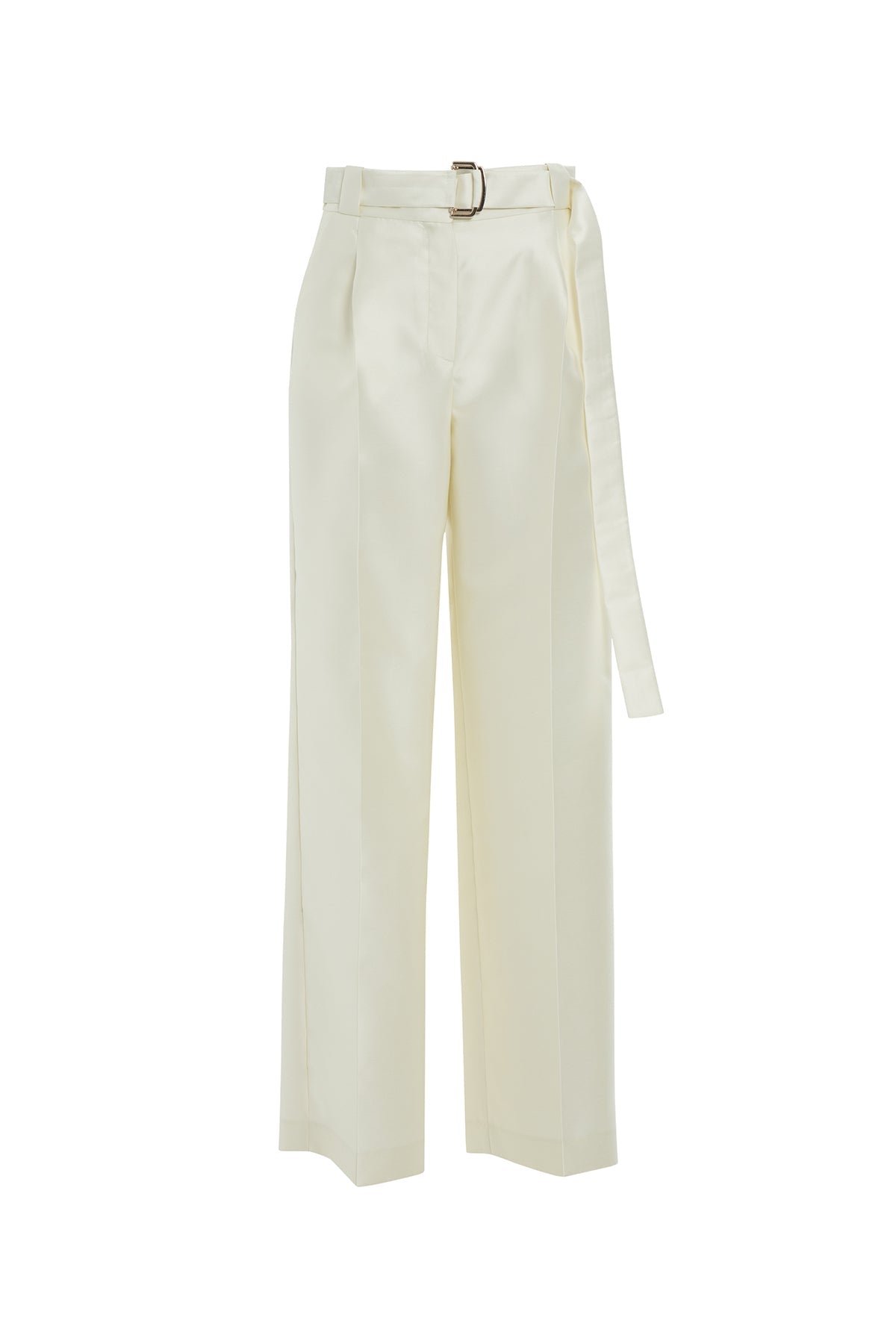 White Belted Wide-Leg Pants
