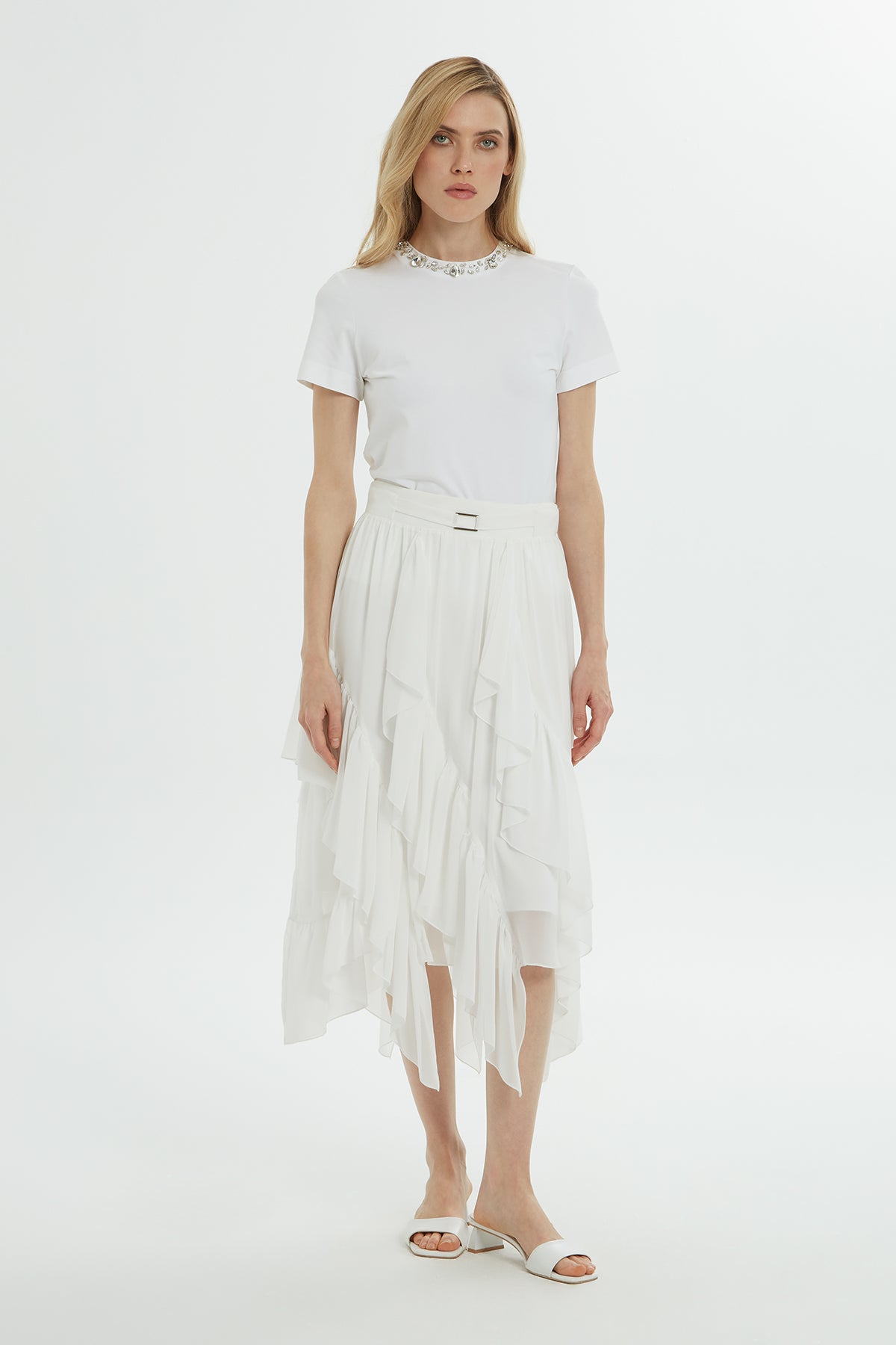 Ecru Asymmetric Midi Skirt